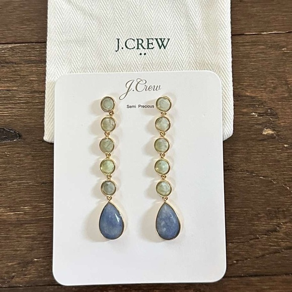 J.CREW-Mixed-stone drop earrings-blue/gold-NWT - Picture 2 of 8